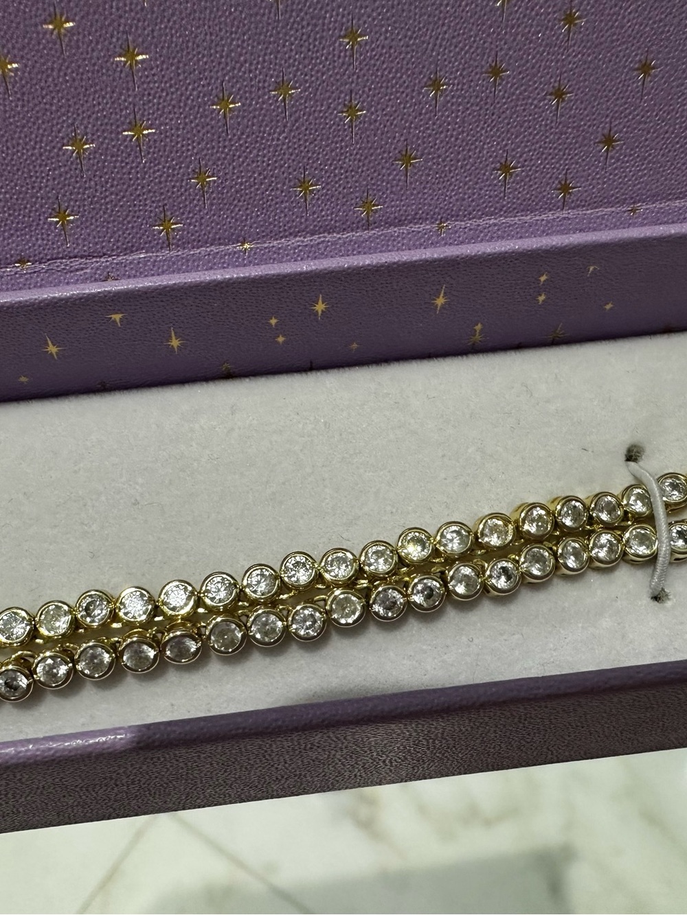 Melinda Maria Baroness Tennis Necklace - 15” adjustable - gold plated - with box
